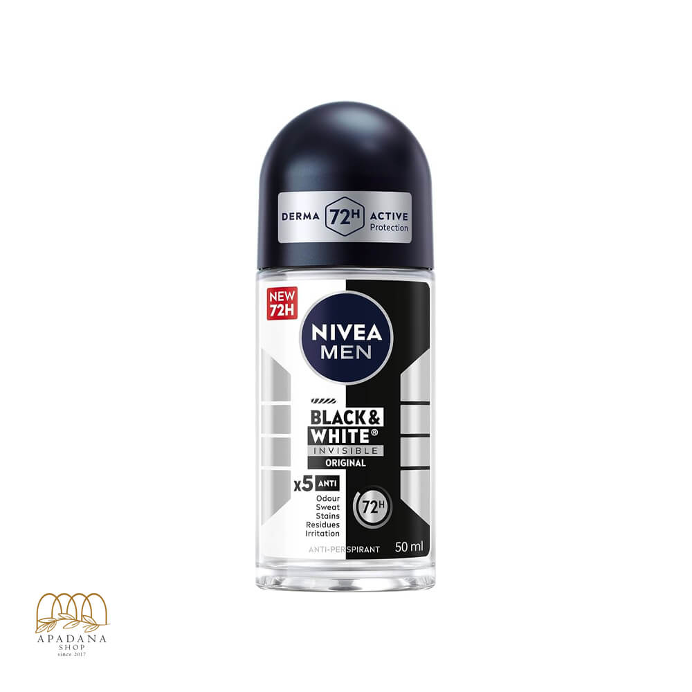 Nivea-Invisible-Black-And-White-For-Men-Roll-On-Deodorant-48h-50ml (1) مام رول دئودورانت مردانه نیوآ مدل Invisible Black And White حجم 50 ميل