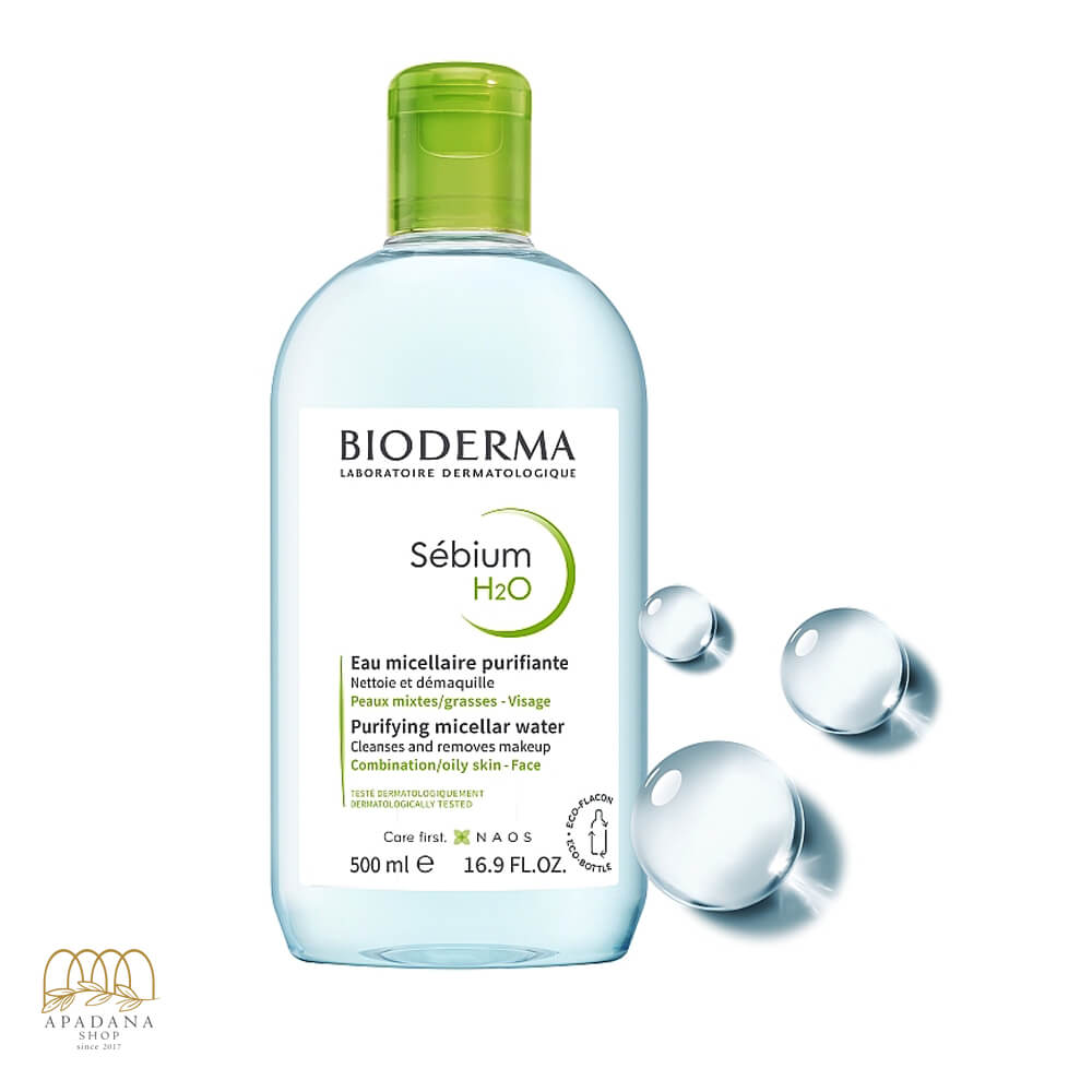 Bioderma-Sebium-H2O-Cleansing-Micellar-Water-Combination--Oily-Skin-500ml (1) میسلار واتر پاک کننده آرایش صورت و چشم بایودرما مدل Sebium H2O حجم 500 میل