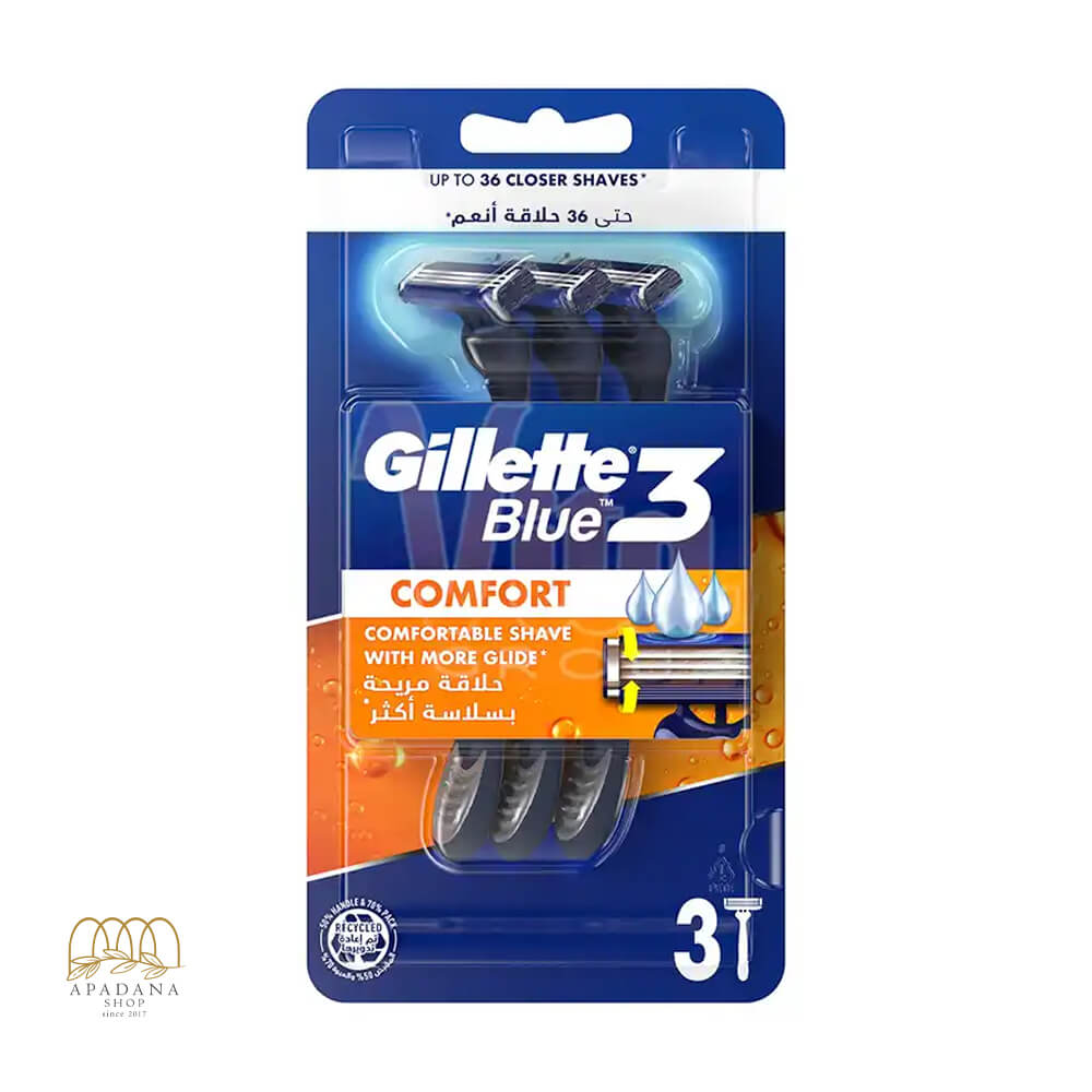 Gillette-Blue-3-Comfort (1) خودتراش مردانه ۳ تیغ ژیلت مدل Blue 3 Comfort بسته ۳ عددی
